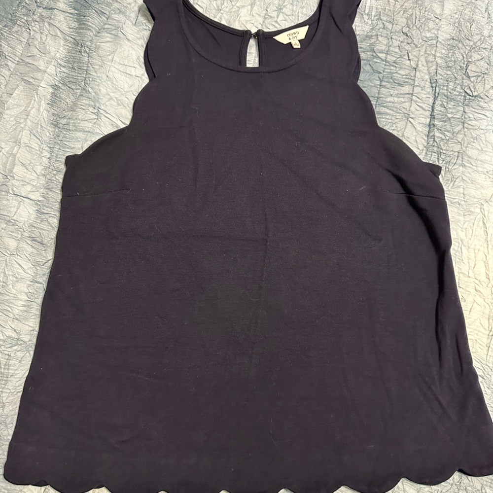 34. Crown & Ivy Navy Scalloped sleeveless Top